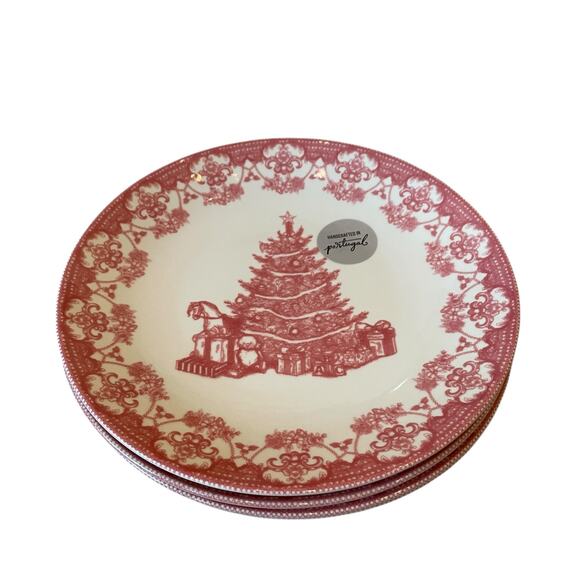 MATCERAMICA Portugal Red Christmas Tree Ceramic Dinner Plates 10.5in Set of 4 - Picture 9 of 10
